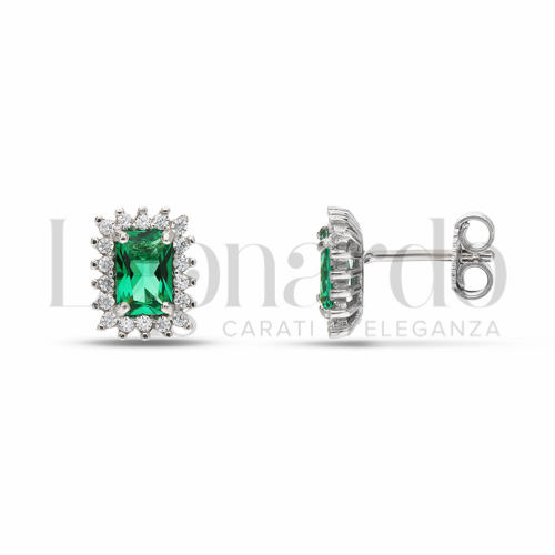 Forma Rettangolo con Pietra di Colore Verde e zirconi bianchi in Oro Bianco da 2,3gr.