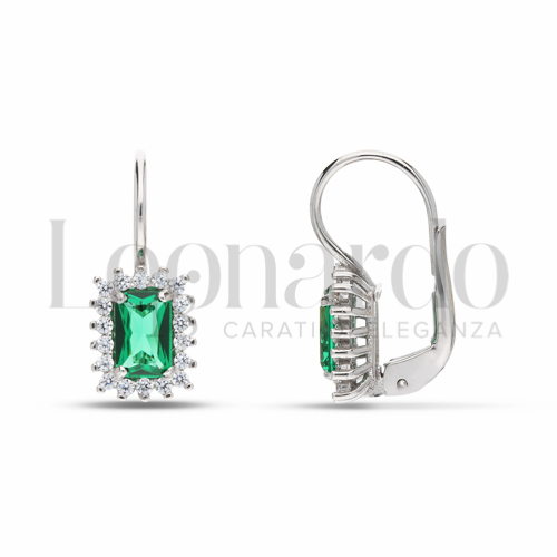 Forma Rettangolo con Pietra di Colore Verde e zirconi bianchi in Oro Bianco da 2,6gr.