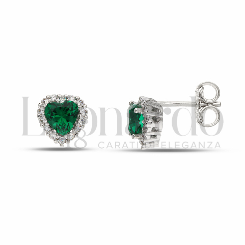 Forma Cuore con Pietra di Colore Verde e zirconi bianchi in Oro Bianco da 1,8gr.