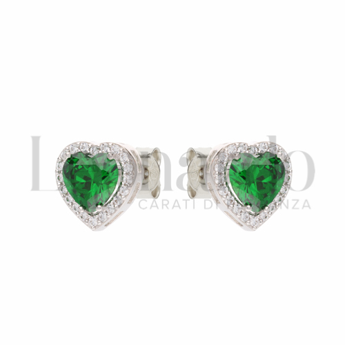 Forma Cuore con Pietra di Colore Verde e zirconi bianchi in Oro Bianco da 2,4gr.