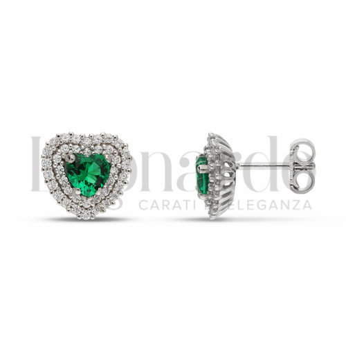 Forma Cuore con Pietra di Colore Verde e zirconi bianchi in Oro Bianco da 3gr.
