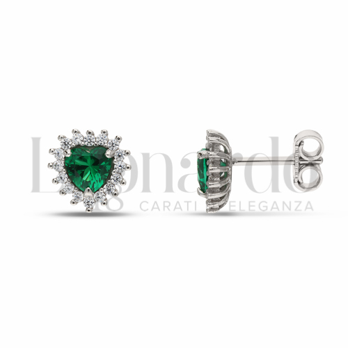 Forma Cuore con Pietra di Colore Verde e zirconi bianchi in Oro Bianco da 2,2gr.