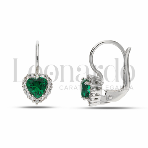 Forma Cuore con Pietra di Colore Verde e zirconi bianchi in Oro Bianco da 2,6gr.
