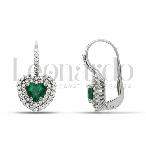 Forma Cuore con Pietra di Colore Verde e zirconi bianchi in Oro Bianco da 3,4gr.