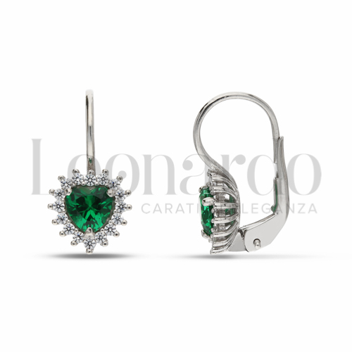 Forma Cuore con Pietra di Colore Verde e zirconi bianchi in Oro Bianco da 2,6gr.