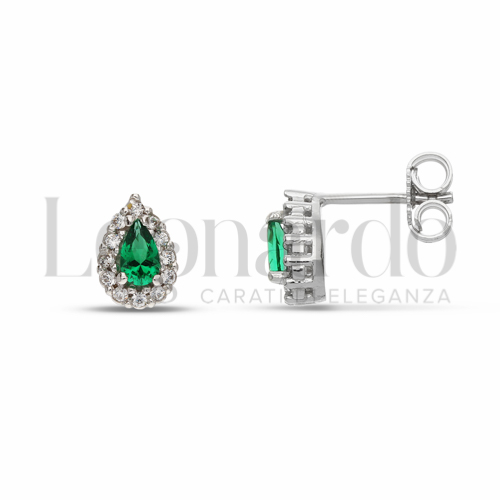 Forma Goccia con Pietra di Colore Verde e zirconi bianchi in Oro Bianco da 2,1gr.