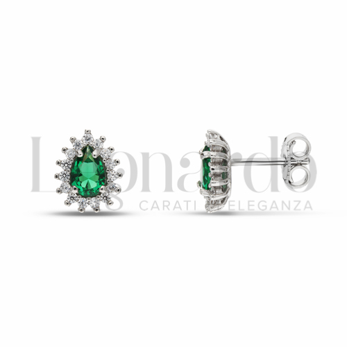 Forma Goccia con Pietra di Colore Verde e zirconi bianchi in Oro Bianco da 2,2gr.