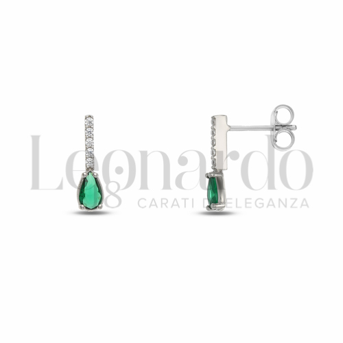 Forma Goccia con Pietra di Colore Verde e zirconi bianchi in Oro Bianco da 1,3gr.