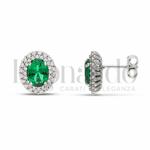 Forma Ovale Grande con Pietra di Colore Verde e zirconi bianchi in Oro Bianco da 3,8gr.