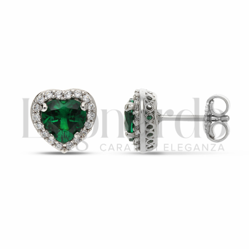 Forma Cuore con Pietra di Colore Verde e zirconi bianchi in Oro Bianco da 2,9gr.
