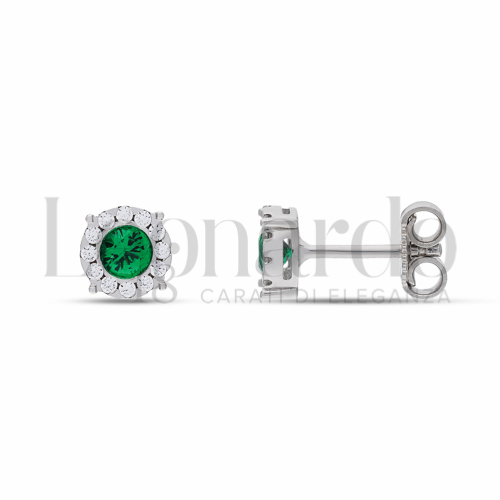 Forma Tondo con Pietra di Colore Verde e zirconi bianchi in Oro Bianco da 1,8gr.