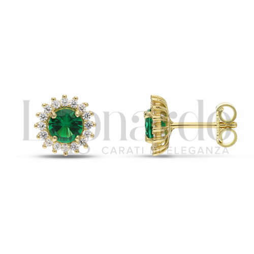 Forma Tondo con Pietra di Colore Verde e zirconi bianchi in Oro Giallo da 2,3gr.