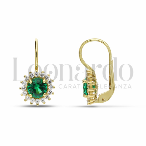 Forma Tondo con Pietra di Colore Verde e zirconi bianchi in Oro Giallo da 2,6gr.