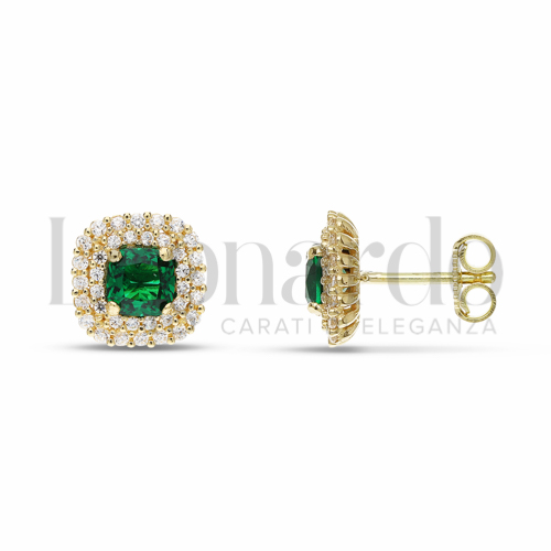 Forma Quadrato con Pietra di Colore Verde e zirconi bianchi in Oro Giallo da 3,4gr.