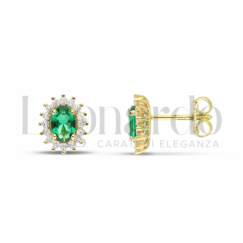 Forma Ovale con Pietra di Colore Verde e zirconi bianchi in Oro Giallo da 2,2gr.
