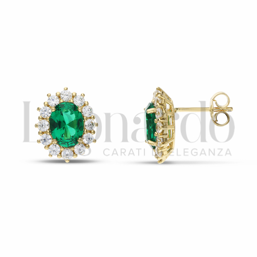 Forma Ovale con Pietra di Colore Verde e zirconi bianchi in Oro Giallo da 3,5gr.