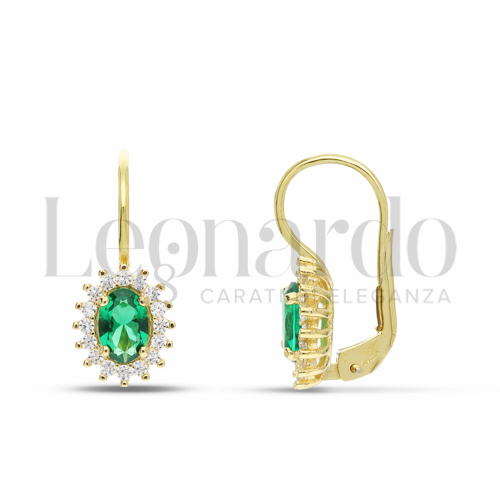 Forma Ovale con Pietra di Colore Verde e zirconi bianchi in Oro Giallo da 2,5gr.