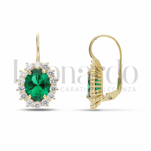 Forma Ovale con Pietra di Colore Verde e zirconi bianchi in Oro Giallo da 5,9gr.