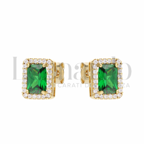 Forma Rettangolo con Pietra di Colore Verde e zirconi bianchi in Oro Giallo da 2,4gr.