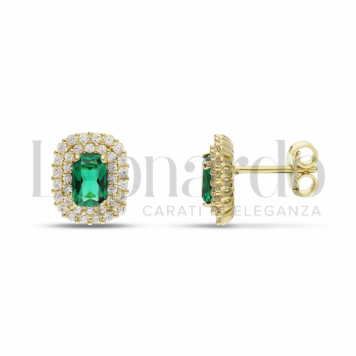 Forma Rettangolo con Pietra di Colore Verde e zirconi bianchi in Oro Giallo da 3,2gr.