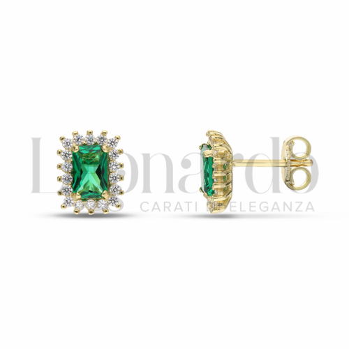 Forma Rettangolo con Pietra di Colore Verde e zirconi bianchi in Oro Giallo da 2,4gr.