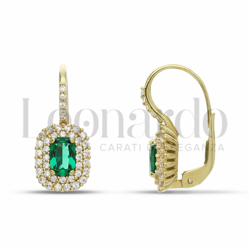 Forma Rettangolo con Pietra di Colore Verde e zirconi bianchi in Oro Giallo da 3,8gr.