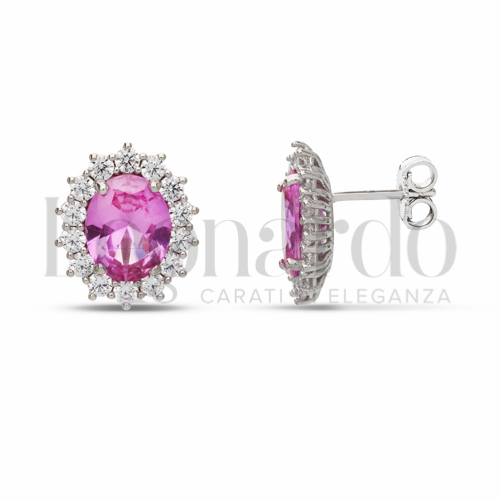 Forma Ovale con Pietra Idrotermale Rosa e zirconi bianchi in Oro Bianco da 5,4gr.