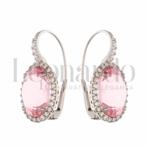 Forma Ovale con Pietra Rosa e zirconi bianchi in Oro Bianco da 7,1gr.