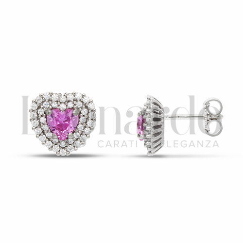 Forma Cuore con Pietra Idrotermale Rosa e zirconi bianchi in Oro Bianco da 3,1gr.