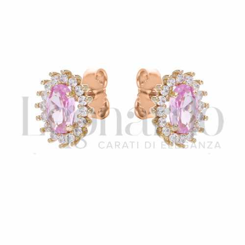 Forma Ovale con Pietra Idrotermale Rosa e zirconi bianchi in Oro Rosa da 2,1gr.
