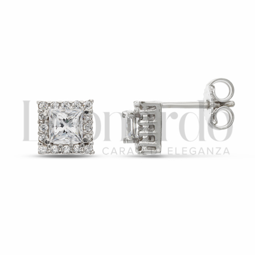 Forma Quadrato con Pietra Bianca e zirconi bianchi in Oro Bianco da 2,2gr.
