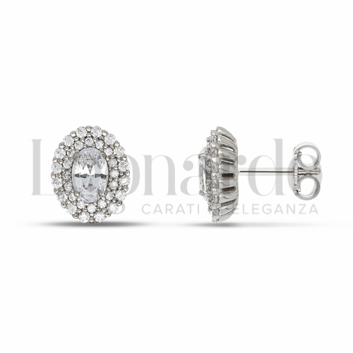 Forma Ovale con Pietra Bianca e zirconi bianchi in Oro Bianco da 3gr.