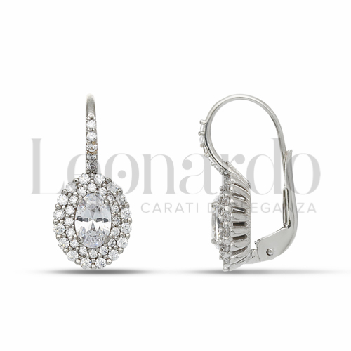 Forma Ovale con Pietra Bianca e zirconi bianchi in Oro Bianco da 3,6gr.