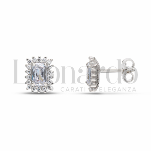 Forma Rettangolo con Pietra Bianca e zirconi bianchi in Oro Bianco da 2,3gr.