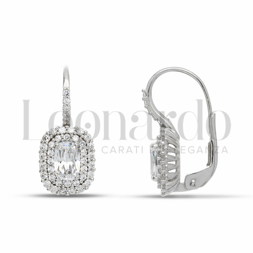 Forma Rettangolo con Pietra Bianca e zirconi bianchi in Oro Bianco da 3,8gr.