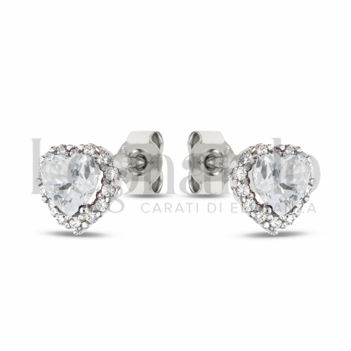 Forma Cuore con Pietra Bianca e zirconi bianchi in Oro Bianco da 2gr.