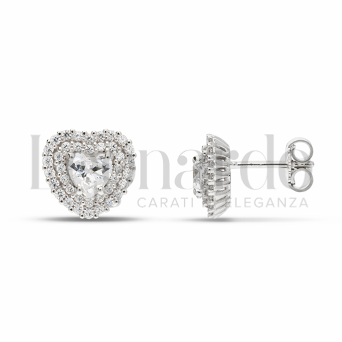 Forma Cuore con Pietra Bianca e zirconi bianchi in Oro Bianco da 3,2gr.