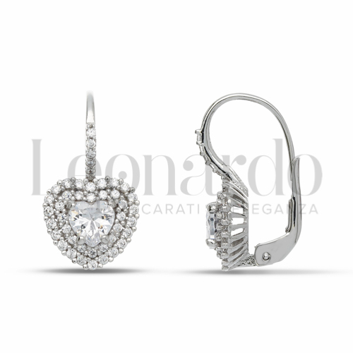 Forma Cuore con Pietra Bianca e zirconi bianchi in Oro Bianco da 3,5gr.