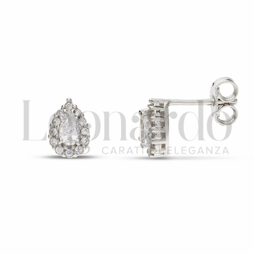 Forma Goccia con Pietra Bianca e zirconi bianchi in Oro Bianco da 2,1gr.