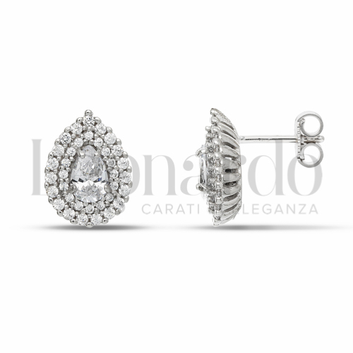 Forma Goccia con Pietra Bianca e zirconi bianchi in Oro Bianco da 3,3gr.