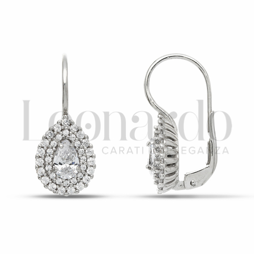 Forma Goccia con Pietra Bianca e zirconi bianchi in Oro Bianco da 3,9gr.