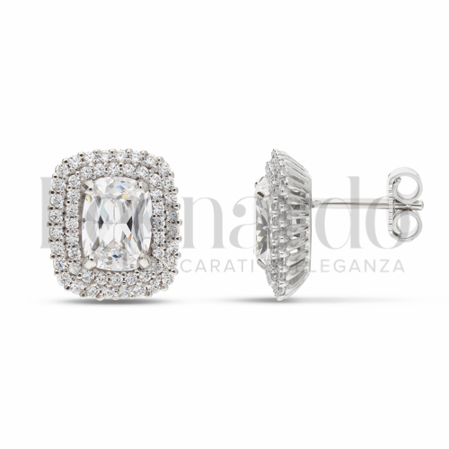 Forma Rettangolo Grande con Pietra Bianca e zirconi bianchi in Oro Bianco da 4,7gr.