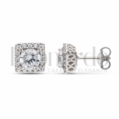Forma Quadrato con Pietra Bianca e zirconi bianchi in Oro Bianco da 2,9gr.