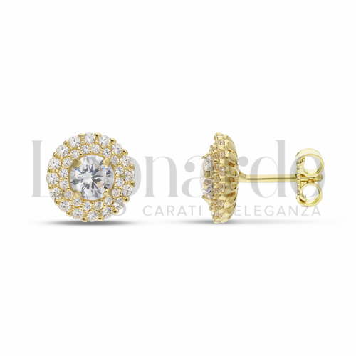 Forma Tondo con Pietra Bianca e zirconi bianchi in Oro Giallo da 3,2gr.