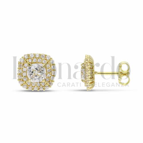 Forma Quadrato con Pietra Bianca e zirconi bianchi in Oro Giallo da 3,5gr.