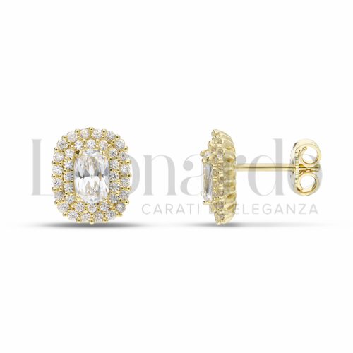 Forma Rettangolo con Pietra Bianca e zirconi bianchi in Oro Giallo da 3,5gr.