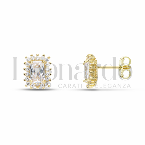 Forma Rettangolo con Pietra Bianca e zirconi bianchi in Oro Giallo da 2,5gr.