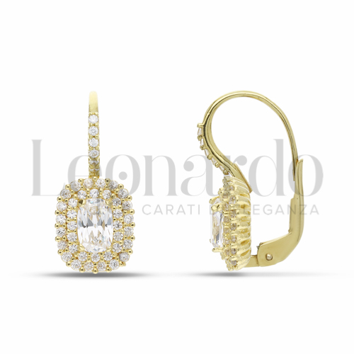 Forma Rettangolo con Pietra Bianca e zirconi bianchi in Oro Giallo da 4gr.
