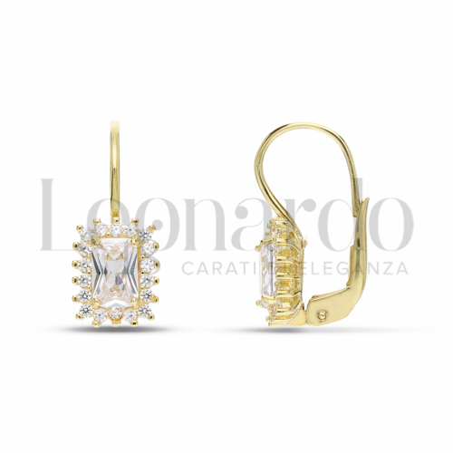 Forma Rettangolo con Pietra Bianca e zirconi bianchi in Oro Giallo da 2,8gr.