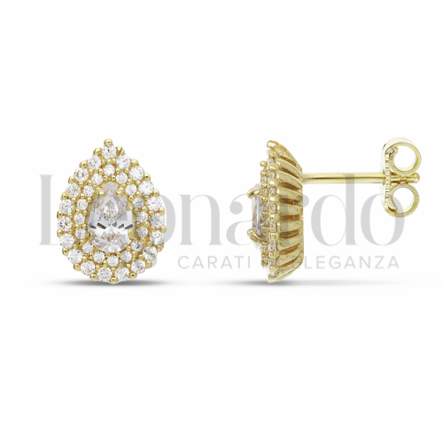Forma Goccia con Pietra Bianca e zirconi bianchi in Oro Giallo da 3,4gr.